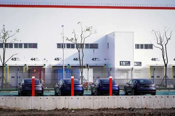 China-made Tesla Model 3 electric vehicles are seen at the Gigafactory of electric carmaker Tesla Inc in Shanghai