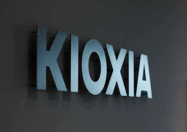 Japanese chipmaker Kioxia's logo is displayed at its headquarters in Tokyo