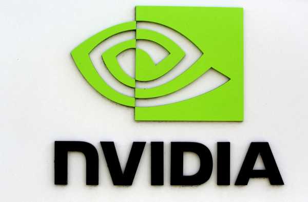 The logo of technology company Nvidia is seen at its headquarters in Santa Clara