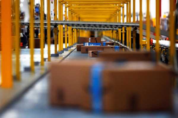 Amazon packages are seen at the new Amazon warehouse during its opening announcement on the outskirts of Mexico City